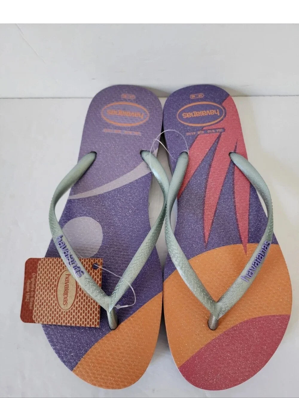 Havaianas Slim Glitter Sunset Flip Flops Quiet Lilac Purple Womens 9/10 4146766